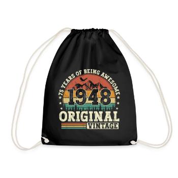 75 birthday gift born in 1948 - Drawstring Bag - black - Front