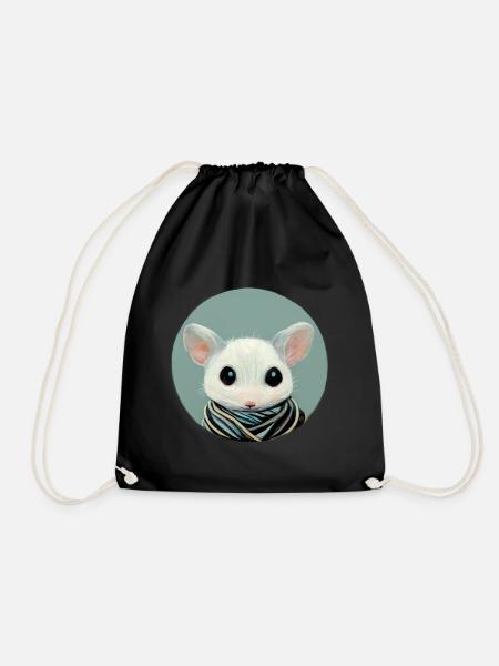 Kleine weiße Maus mit Schal im Kreis - Turnbeutel - Schwarz