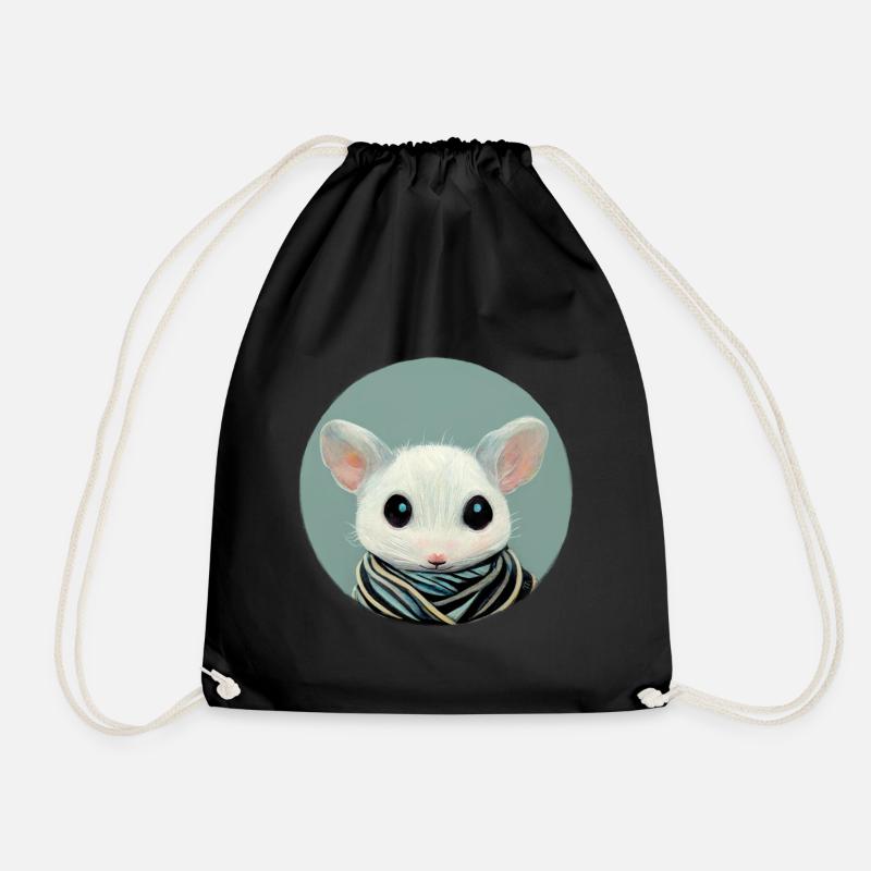 Kleine weiße Maus mit Schal im Kreis - Turnbeutel - Schwarz
