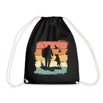 Hunting hunting with dog retro vintage - Drawstring Bag - black - Front