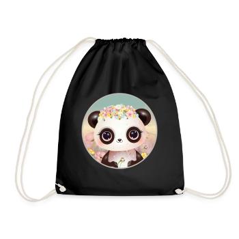 niedlicher Panda auf einer Blumenwiese im Frühling - Turnbeutel - Schwarz - Vorne