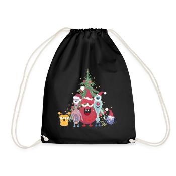 fröhliche bunte Monster Familie feiert Weihnachten - Turnbeutel - Schwarz - Vorne