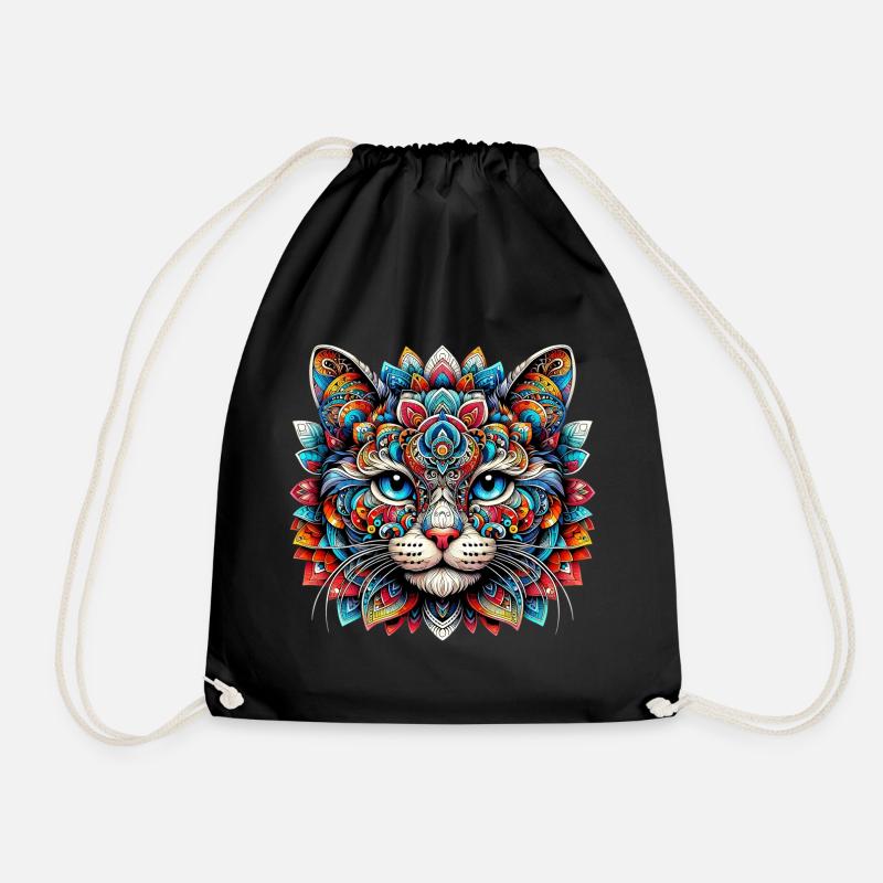 Katze mit Mandalas verziert - Turnbeutel - Schwarz