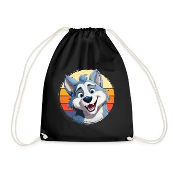 Husky Dog Sled Dog Breed Winter Cartoon - Drawstring Bag - black - Front