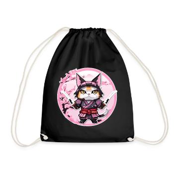 Samurai Katze & Kirschblüten #1 - Turnbeutel - Schwarz - Vorne