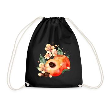 Peach Half, Peaches, Leaves & Peach Blossoms - Drawstring Bag - black - Front