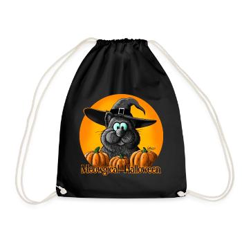 Chat d'Halloween avec chapeau de sorcière - Sac de sport léger - noir - Devant