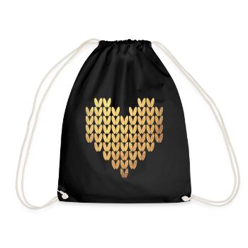 Herz stricken Muster Gold exklusiv Liebe Winter - Turnbeutel - Schwarz - Vorne