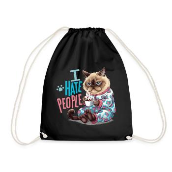 Cozy cat with coffee Introverted humor - Drawstring Bag - black - Front