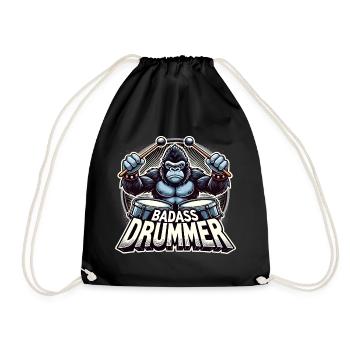 Knallharter Schlagzeuger Gorilla cool Geschenk - Turnbeutel - Schwarz - Vorne