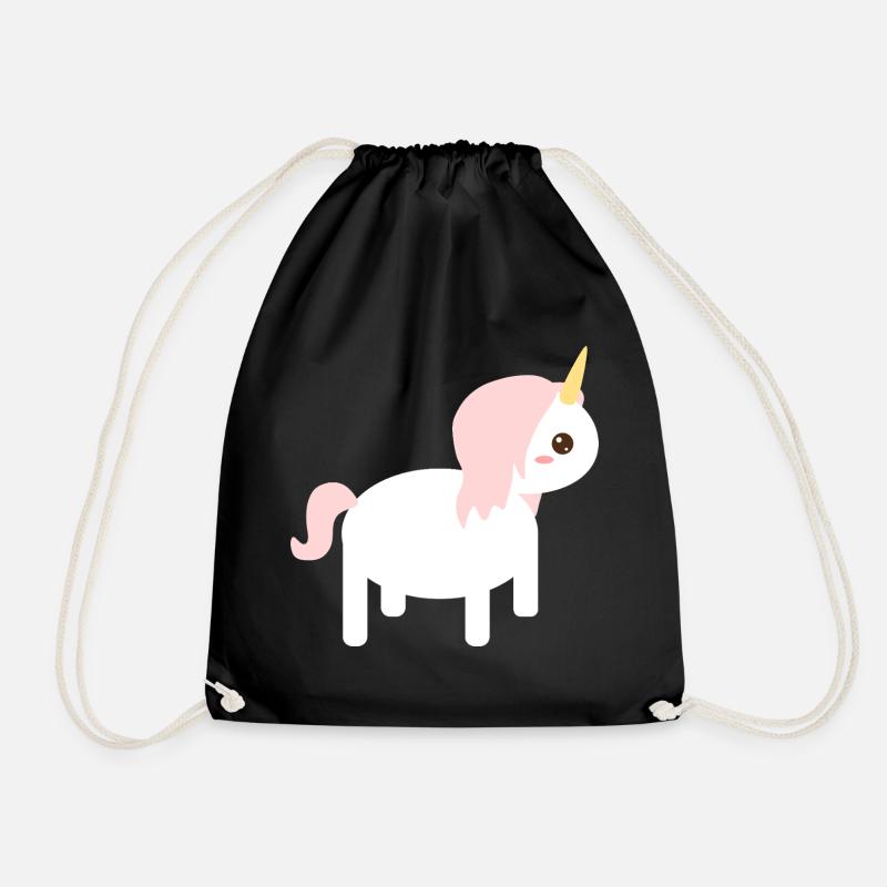 Whimsical Unicorn Cartoon Design - Drawstring Bag - black