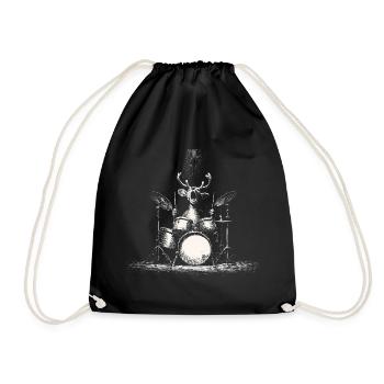 Reindeer Drums Drummer Music Rock Deer - Drawstring Bag - black - Front