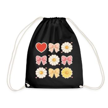 Pastel Daisy Bows Heart Pattern - Drawstring Bag - black - Front