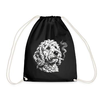 Smoking Goldendoodle: Funny Dog Meme Desig - Drawstring Bag - black - Front