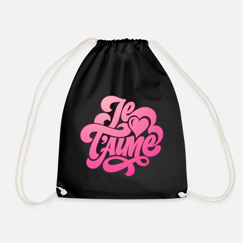 Je t'aime - Ich liebe Dich - Valentinstag - Turnbeutel - Schwarz