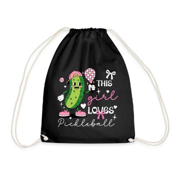 Coquette Pickleball Girl Cute Pickle - Drawstring Bag - black - Front