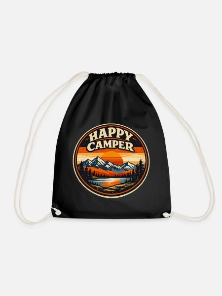 Happy Camper Camping Vintage | Na Hiking Gift - Turnbeutel - Schwarz