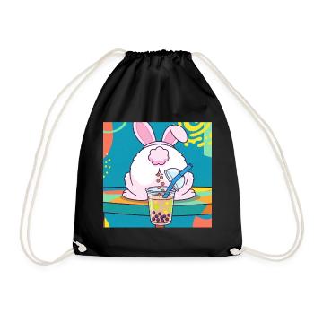 Cute Bunny Funny Boba Bubble Tea - Drawstring Bag - black - Front