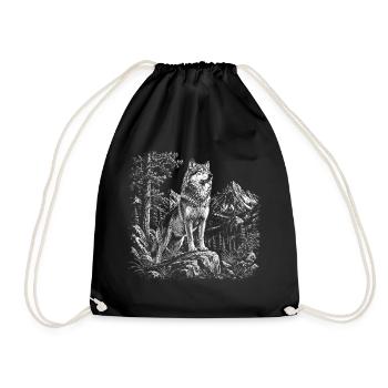 Proud wolf in wild mountain landscape - Drawstring Bag - black - Front