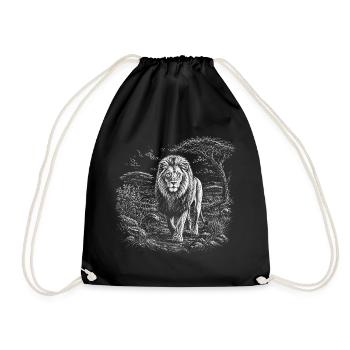 Majestic lion in a wide savannah landscape - Drawstring Bag - black - Front