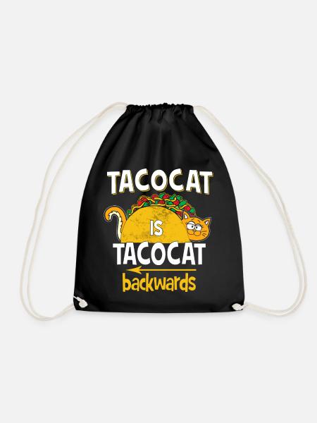 Tacocat Is Tacocat Backwards - Funny Sayings Fun - Drawstring Bag - black