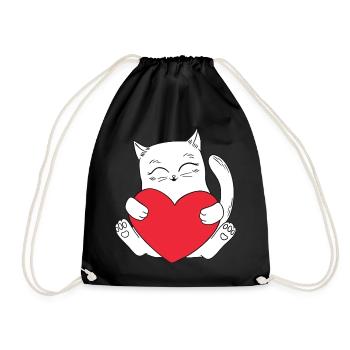 Katze Herz Valentinstag Geschenkidee Liebe Katzen - Turnbeutel - Schwarz - Vorne