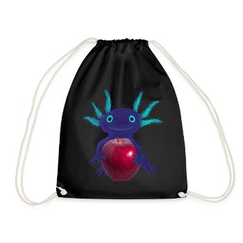 Blauer Axolotl mit rotem Apfel, Handzeichnung - Turnbeutel - Schwarz - Vorne