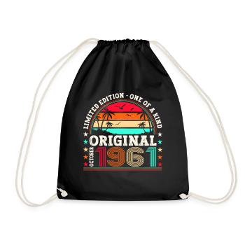 Original October 1961 61st Birthday Gift Cool - Drawstring Bag - black - Front