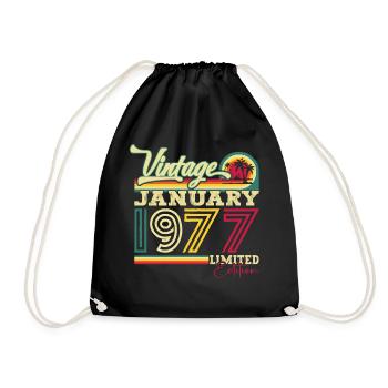 Born 1977 January 46th birthday Gift man - Drawstring Bag - black - Front