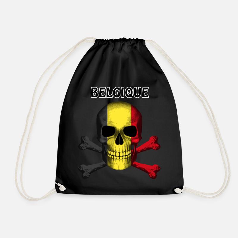 Skull Jolly Roger Pirate Flag Belgique R6Z - Drawstring Bag - black