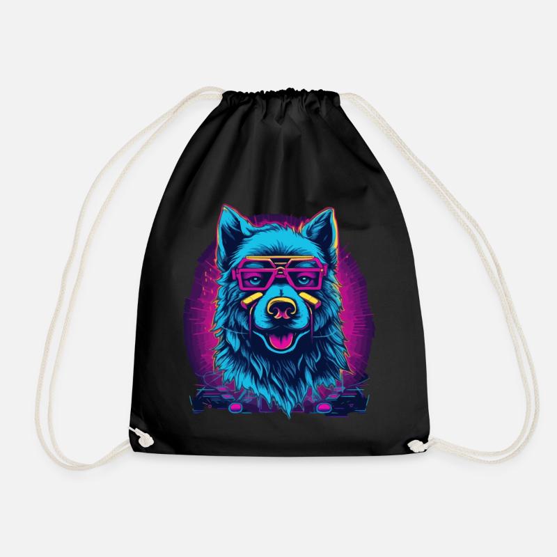 Neon Wolf Retro Spectacled Wolf - Drawstring Bag - black
