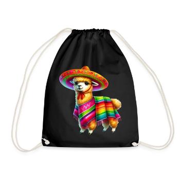 Mexikanisches Alpaka mit Poncho und Sombrero Mexiko - Turnbeutel - Schwarz - Vorne