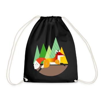 Fox motif – peace and nature in a geometric style - Drawstring Bag - black - Front