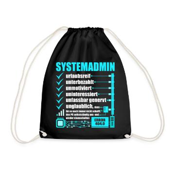 Systemadministrator, IT-Support, Netzwerkadmin, PC - Turnbeutel - Schwarz - Vorne