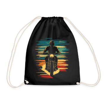 Motorcycle motorcyclist classic vintage - Drawstring Bag - black - Front