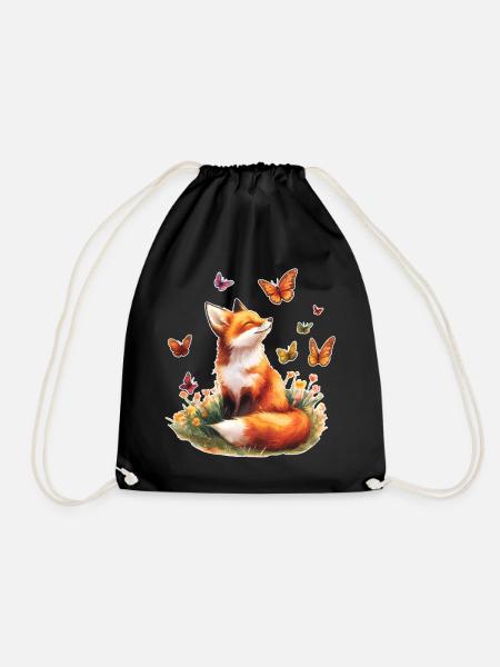 Fuchs mit Schmetterlingen - Turnbeutel - Schwarz