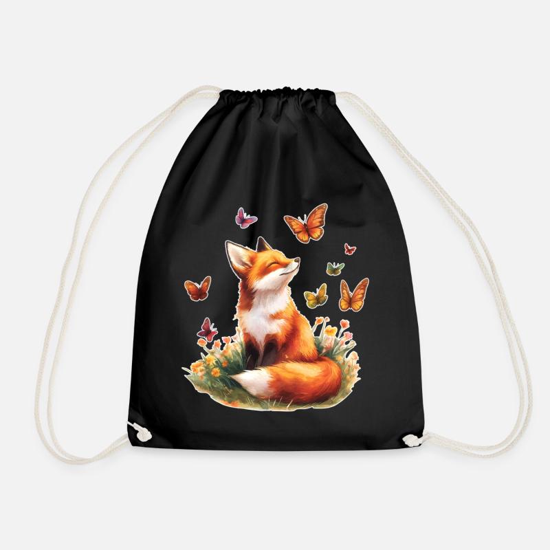 Fuchs mit Schmetterlingen - Turnbeutel - Schwarz