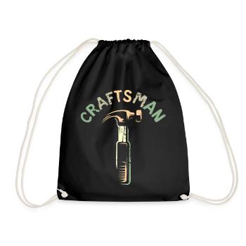 Craftsman Logo with Hammer Tool in Retro Style - Drawstring Bag - black - Front