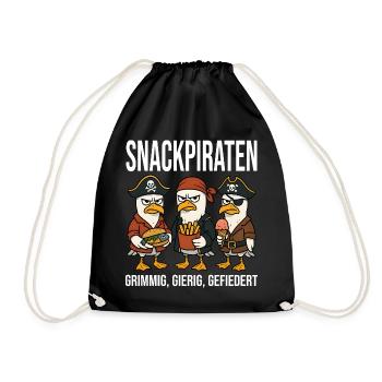 Snackpiraten Möwen Nordsee Ostsee Lustig - Turnbeutel - Schwarz - Vorne