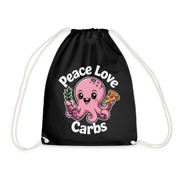 Cute Octopus with Peace Sign and Pizza - Drawstring Bag - black - Front