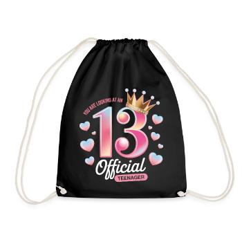 13th birthday teenager gift - Drawstring Bag - black - Front