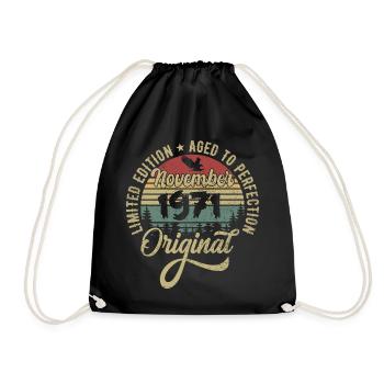 November 1971 Anniversary Gift November 1971 - Drawstring Bag - black - Front