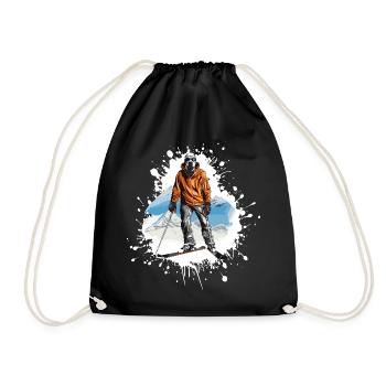Great Dane Dog Ski Skiing Sports - Drawstring Bag - black - Front