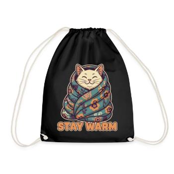 Cat Coat Stay Warm Floral Pattern - Drawstring Bag - black - Front
