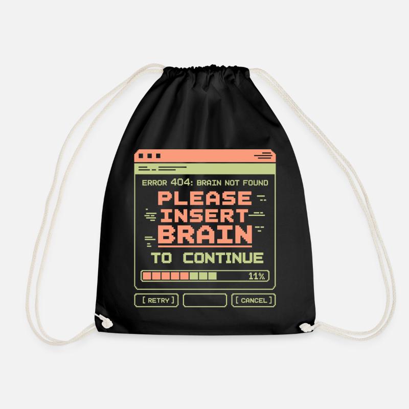 Error 404 Brain Not Found Pixel Design - Drawstring Bag - black