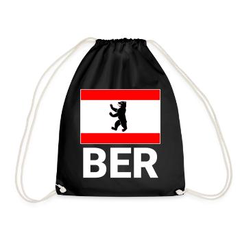 Berliner Flagge mit BER Abkürzung - Turnbeutel - Schwarz - Vorne