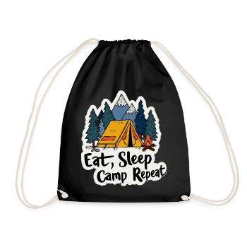 Camping Spruch Eat Sleep Camp Repeat Camper Outdoo - Drawstring Bag - black - Front