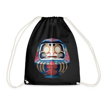 Blumiger Daruma Maskendesign Daruma Origami - Turnbeutel - Schwarz - Vorne