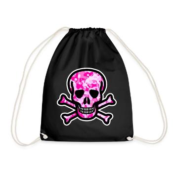 Skull Camouflage Tar pattern symbol pink pink - Drawstring Bag - black - Front