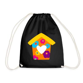 House Birdhouse Spring Summer Bird Colorful Kids - Drawstring Bag - black - Front